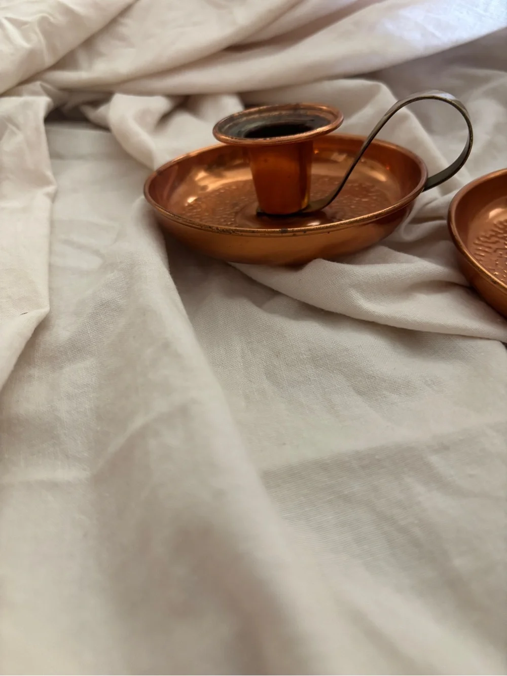 Copper Finish Taper Candle Holder Pair with Brass Handles